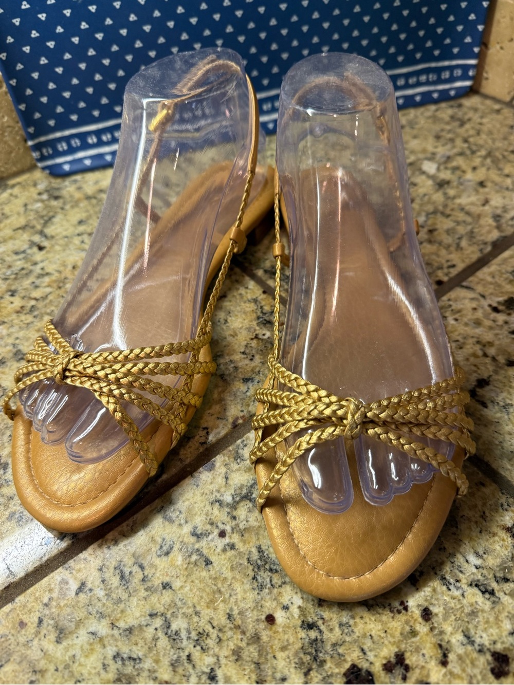 Talbots Metallic Gold Braided Slingback Sandals